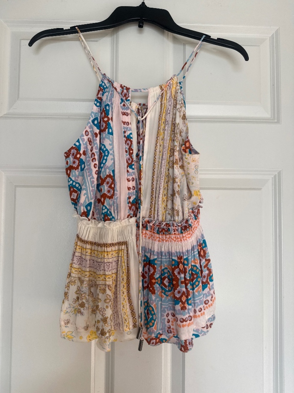 Free People “Bellini” Patchwork Adjustable Tank Oversized XS BOHO Festival EC